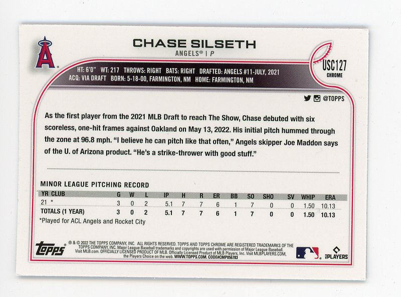 2022 Chase Silseth Rookie Purple Topps Chrome Los Angeles Angels # USC127