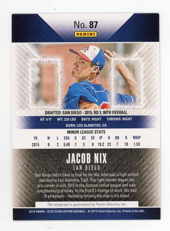 2015 Jacob Nix Prospects Auto Elite Extra Edition San Diego Padres # 87