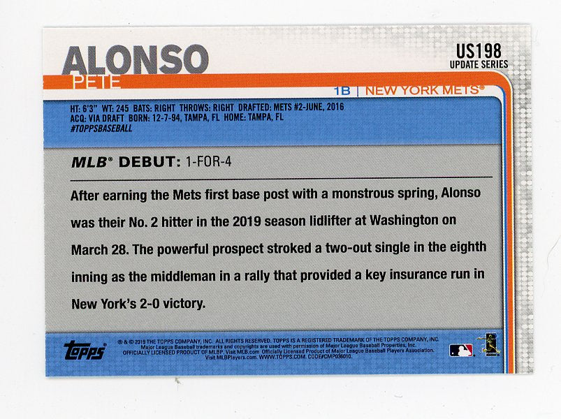 2019 Alonso Pete Rookie Topps Update Series New York Mets # US198