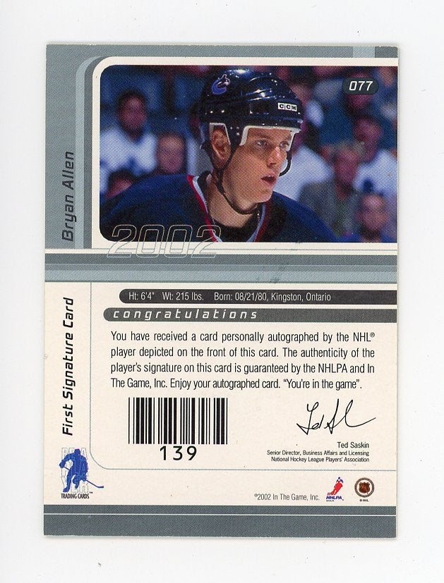 2002 Bryan Allen Signature Series Be A Player Vancouver Canucks # 077