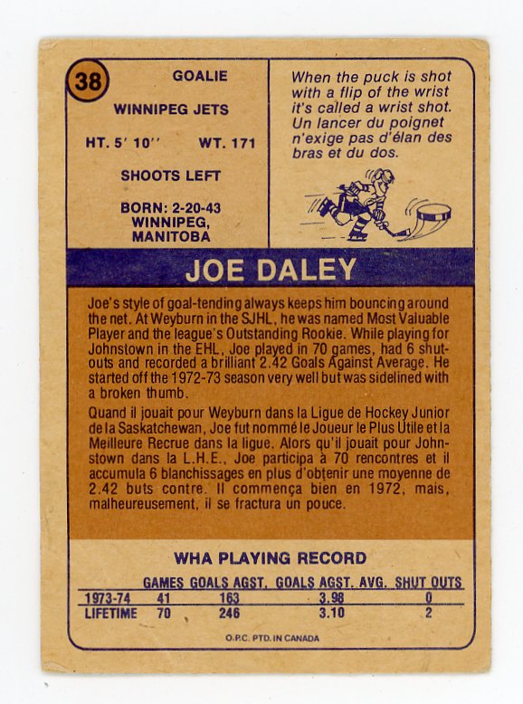 1974-1975 Joe Daley O-Pee-Chee Winnipeg Jets # 38