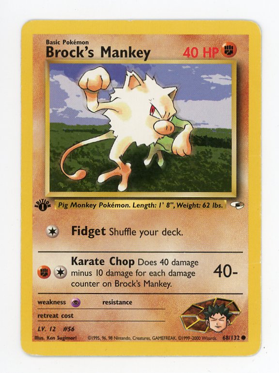 2000 Brock's Mankey 68/132 Non Holo First Edition Pokemon Gym Heroes