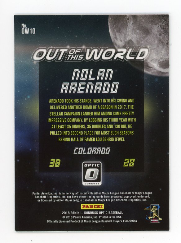 2018 Nolan Arenado Out Of This World Donruss Optic Colorado Rockies # OW10