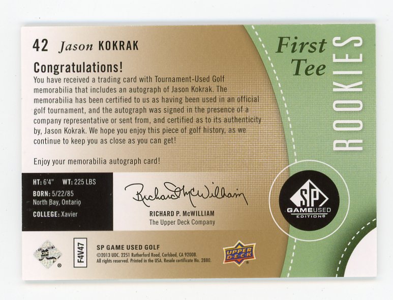 2013 Jason Konrak First Tee Rookies Auto Patch #D /399 SP Game Used # 42