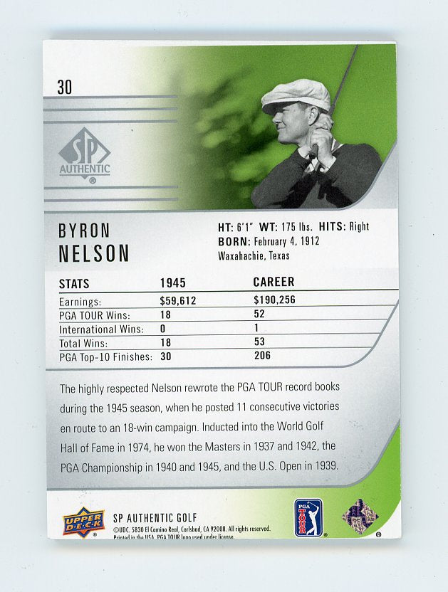 2013 Byron Nelson #D /100 SP Authentic # 30