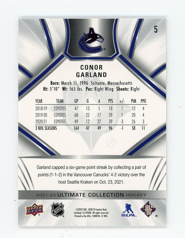 2021-2022 Conor Garland Base #D /149 Ultimate Vancouver Canucks # 5