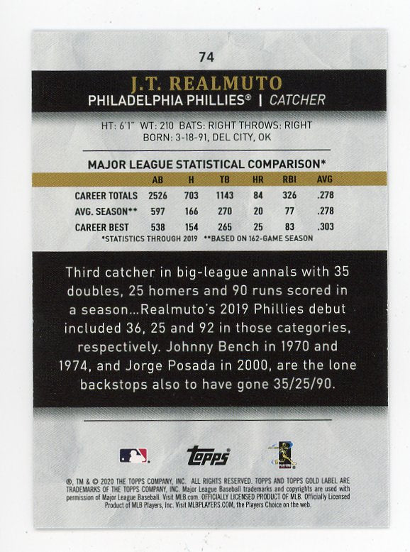 2020 J.T. Realmuto Refractor Topps Gold Label Philadelphia Phillies # 74
