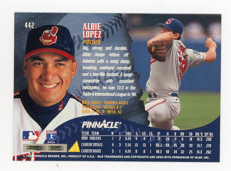 1995 Albie Lopez Artist Proof Pinnacle Cleveland Indians # 442