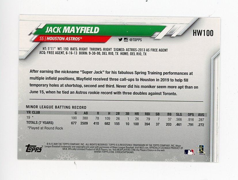 2020 Jack Mayfield Rookie Holiday Topps Houston Astros # HW100