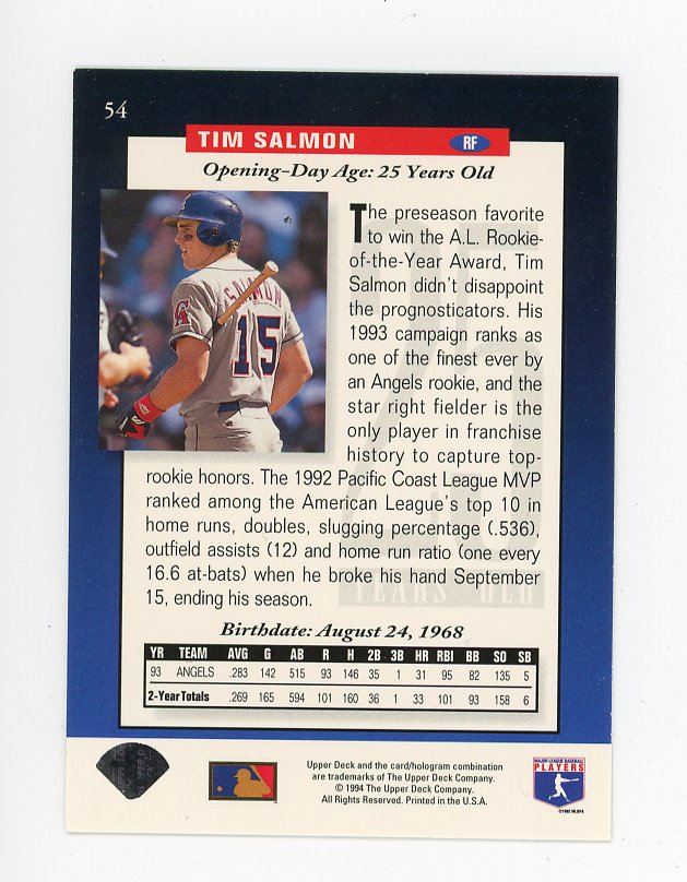 1994 Tim Salmon The Future Is Now Upper Deck Los Angeles Angels # 54