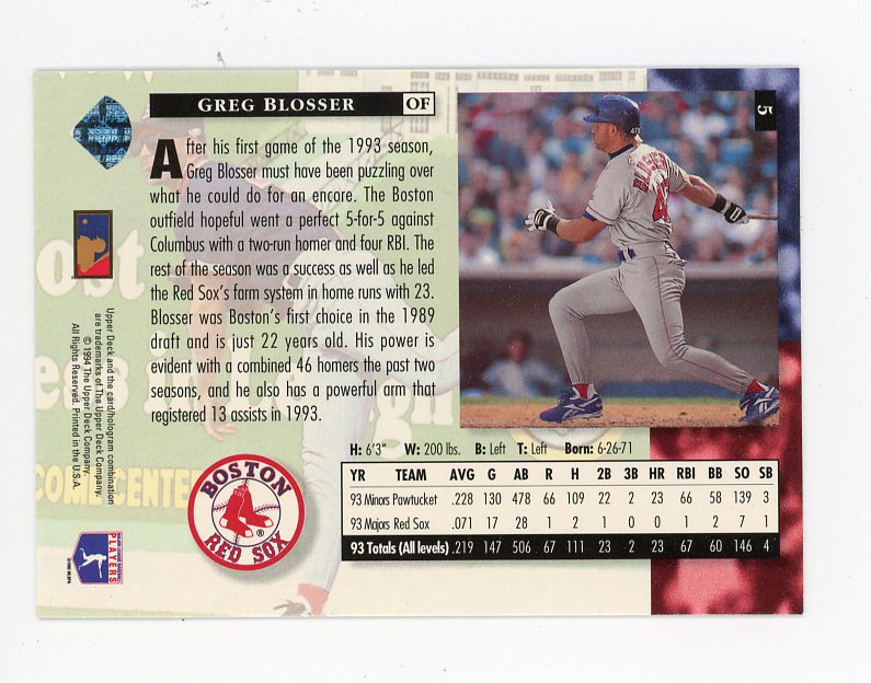 1994 Greg Blosser Star Rookies Upper Deck Boston Red Sox # 5