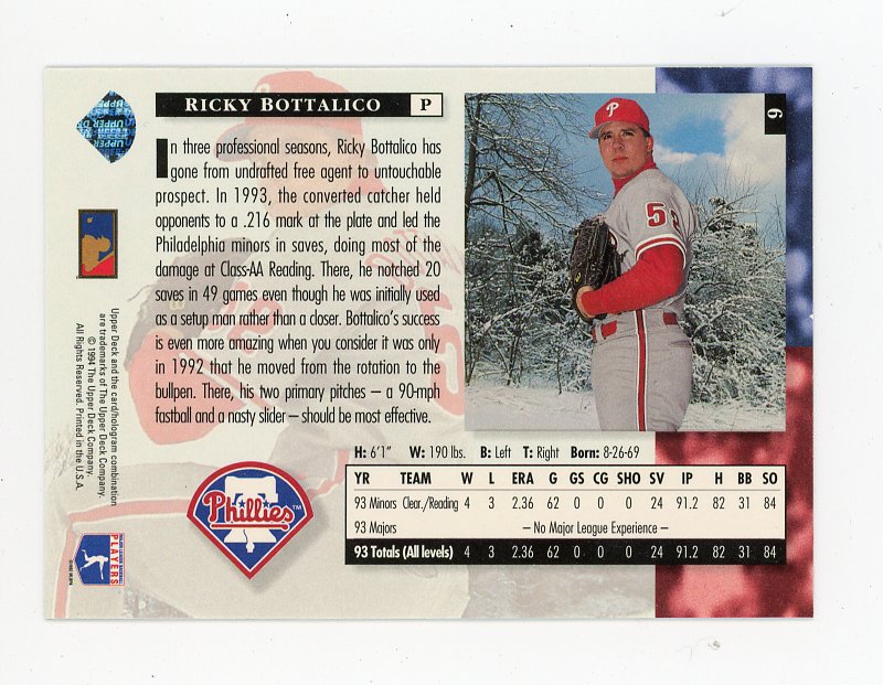 1994 Ricky Bottalico Star Rookies Upper Deck Philadelphia Phillies # 6