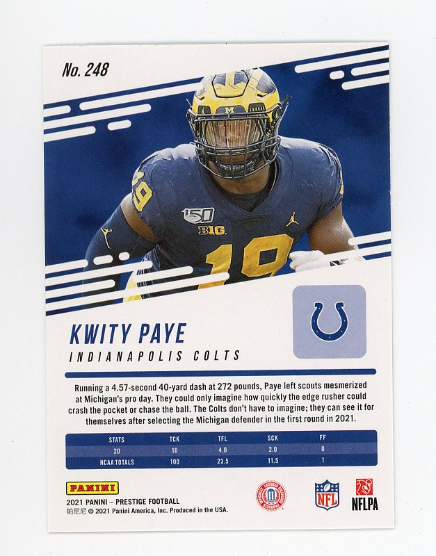 2021 Kwity Paye Rookie Prestige Indianapolis Colts # 248