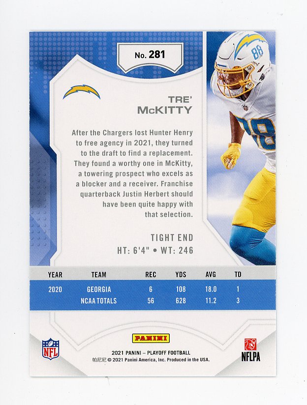 2021 Tre' Mckitty Rookie Playoff Los Angeles Chargers # 281