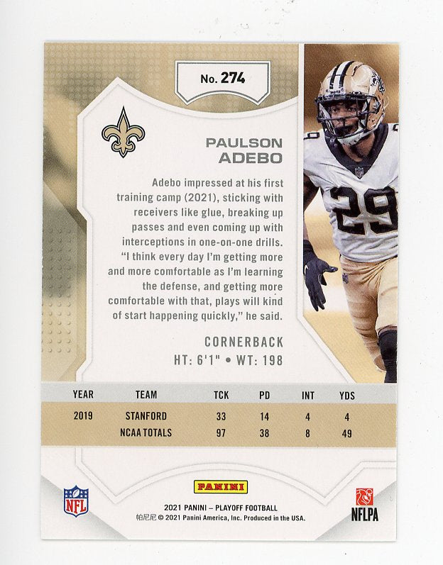 2021 Paulson Adebo Rookie Playoff New Orleans Saints # 274
