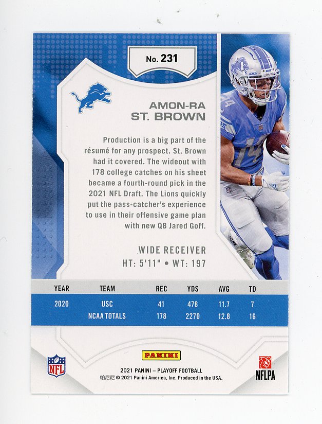 2021 Amon-Ra St. Brown Rookie Playoff Detroit Lions # 231