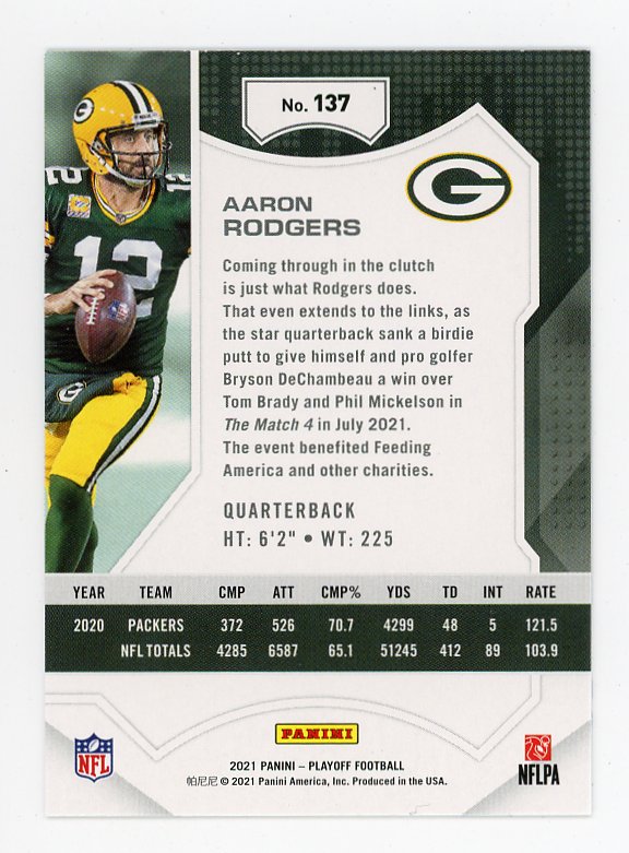 2021 Aaron Rodgers Goal Line Playoff Green Bay Packers # 137