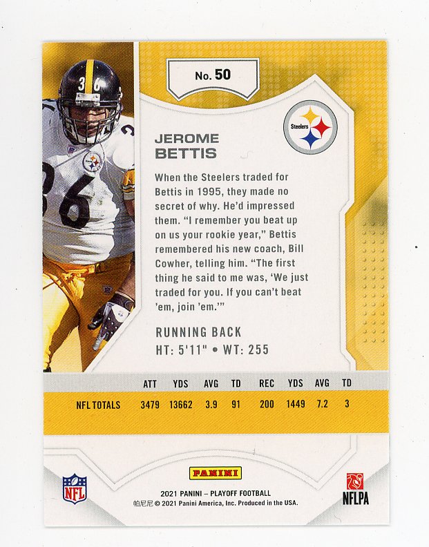 2021 Jerome Bettis Kickoff Playoff Pittsburgh Steelers # 50