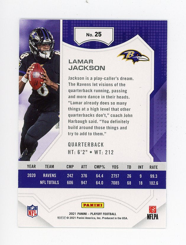 2021 Lamar Jackson Kickoff Playoff Baltimore Ravens # 25