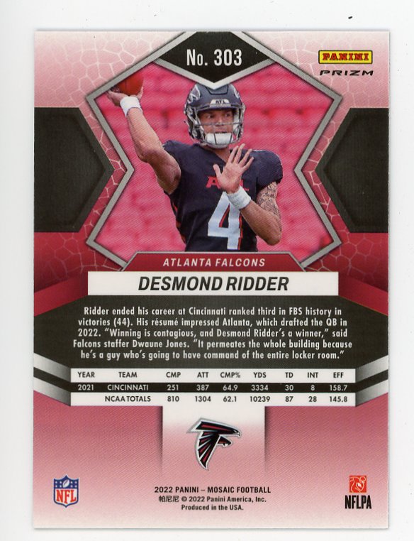 2022 Desmond Ridder Rookie Pink Camo Mosaic Atlantic Falcons # 303