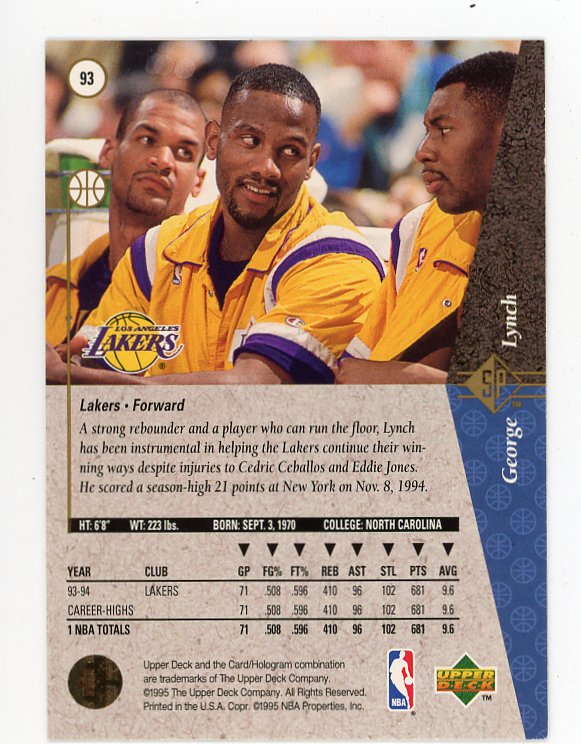 1995 George Lynch SP Los Angeles Lakers # 93