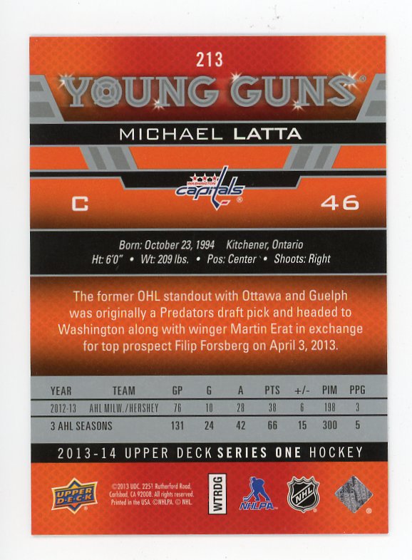 2013-2014 Michael Latta Young Guns Upper Deck Washington Capitals # 213