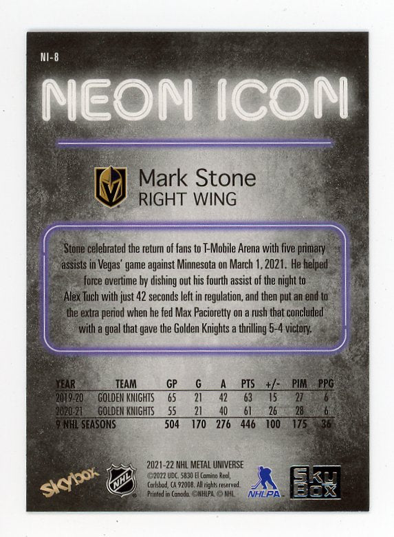 2021-2022 Mark Stone Neon Icon Metal Universe Las Vegas Golden Knights # NI-8