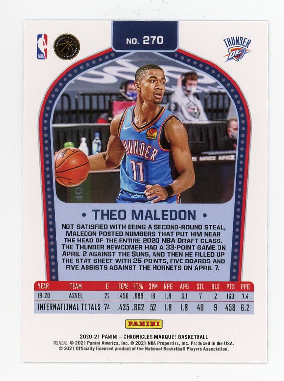 2020-2021 Theo Maledon Marquee Rookie Panini Oklahoma City Thunder # 270