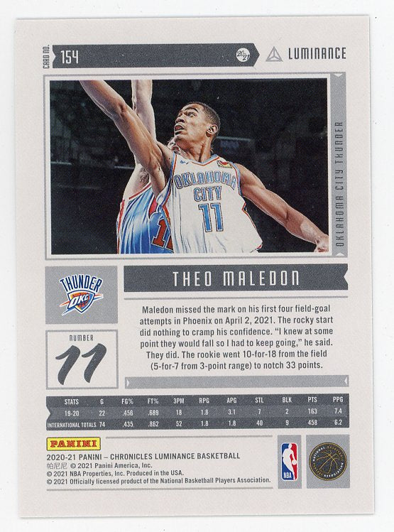 2020-2021 Theo Maledon Rookie Luminance Oklahoma City Thunder # 154