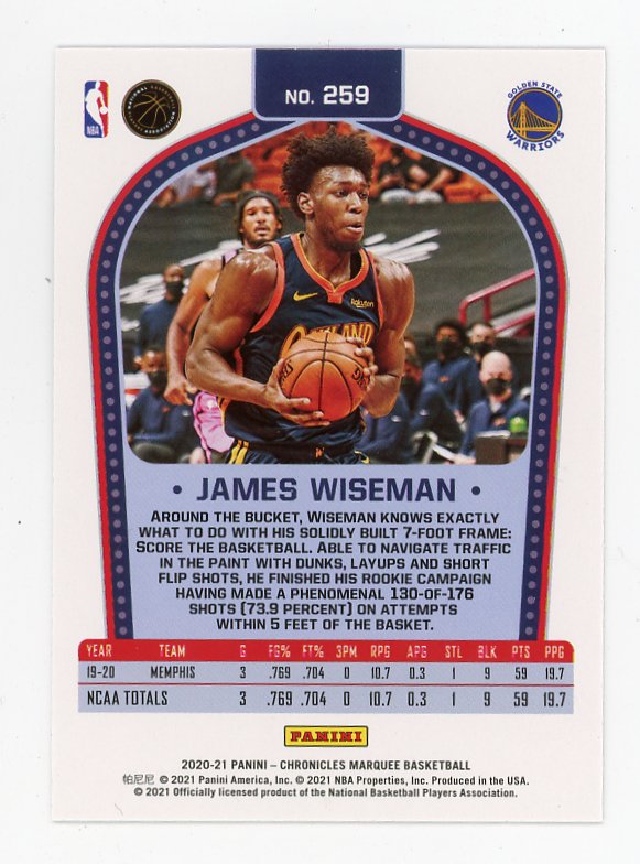 2020-2021 James Wiseman Pink Marquee Rookie Chronicles Golden State Warriors # 259