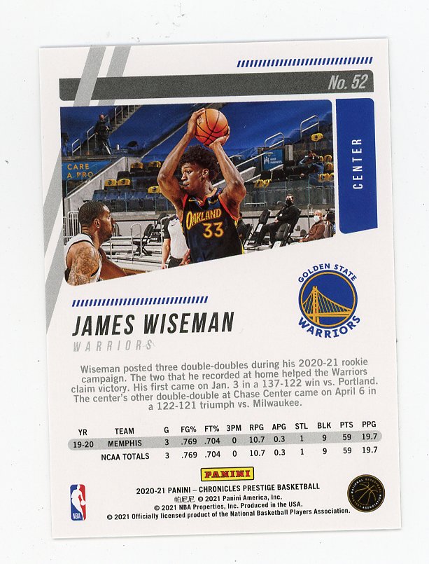 2020-2021 James Wiseman Pink Rookie Prestige Golden State Warriors # 52