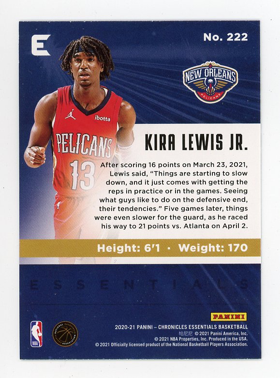 2020-2021 Kira Lewis JR Rookie Essentials New Orleans Pelicans # 222