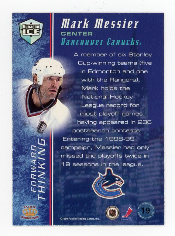 1999 Mark Messier Forward Thinking Dynagon Ice Vancouver Canucks # 19