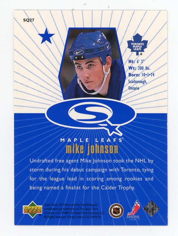 1997-1998 Mike Johnson Starquest Blue Upper Deck Toronto Maple Leafs # SQ-27