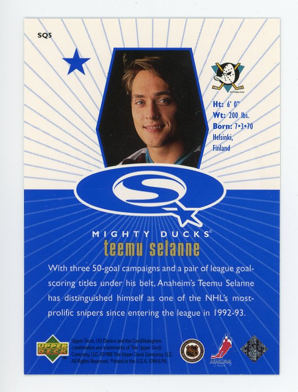 1997-1998 Teemu Selanne Blue Starquest Upper Deck Anaheim Ducks #SQ5