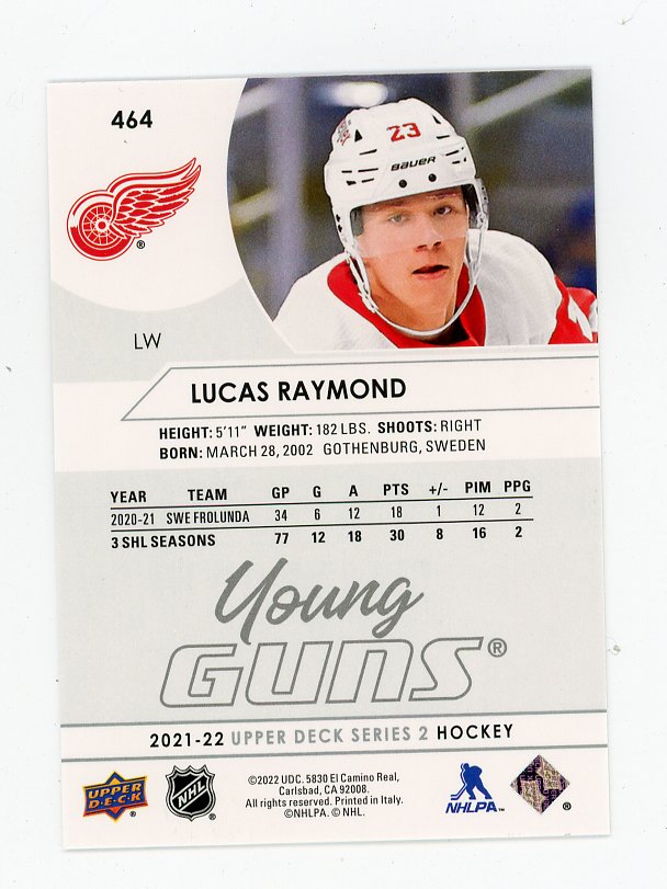 2021-2022 Lucas Raymond Young Guns Upper Deck Detroit Red Wings # 464
