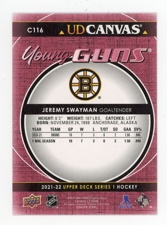 2021-2022 Jeremy Swayman Young Guns Upper Deck Boston Bruins # C116