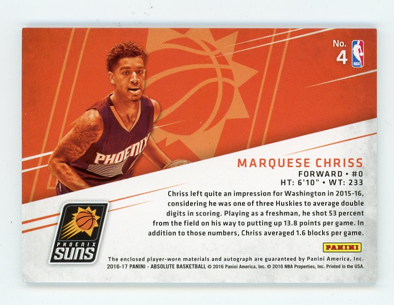 2016-2017 Marquese Chriss Tools Of The Trade #D /10 Absolute Phoenix Suns # 4