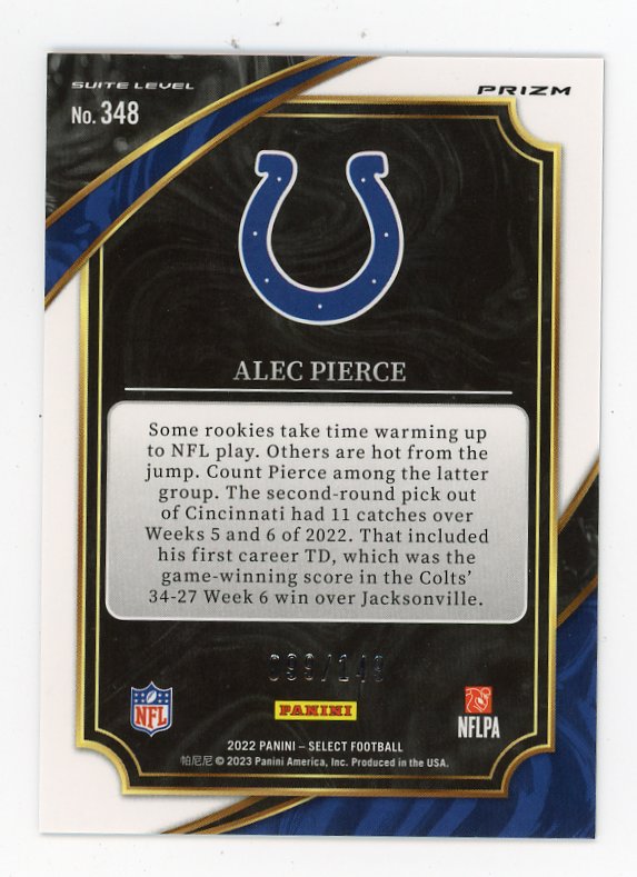 2022 Alec Pierce Rookie Suite Level #D /149 Select Indianapolis Colts # 348