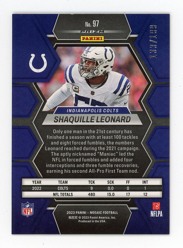 2023 Shaquille Leonard Orange #D /199 Mosaic Indianapolis Colts # 97
