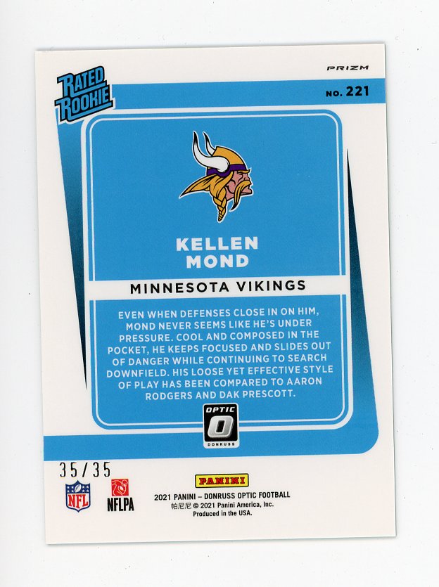2021 Kellen Mond Rated Rookie #D 35/35 Donruss Optic Minnesota Vikings # 221