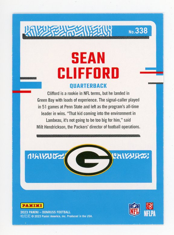 2023 Sean Clifford Rated Rookie Donruss Green Bay Packers # 338