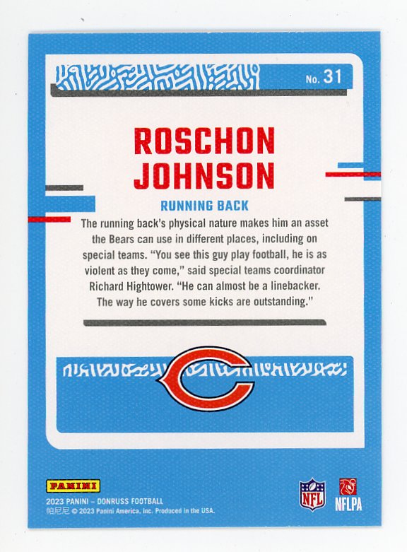 2023 Roschon Johnson Rated Rookie Portraits Donruss Chicago Bears # 31