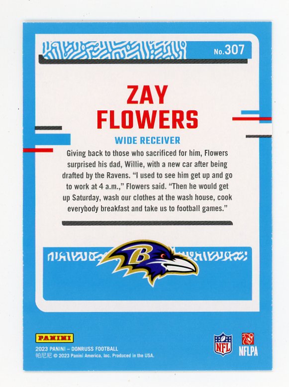 2023 Zay Flowers Rated Rookie Donruss Baltimore Ravens # 307