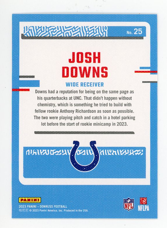 2023 Josh Downs Rated Rookie Portrait Donruss Indianapolis Colts # 25