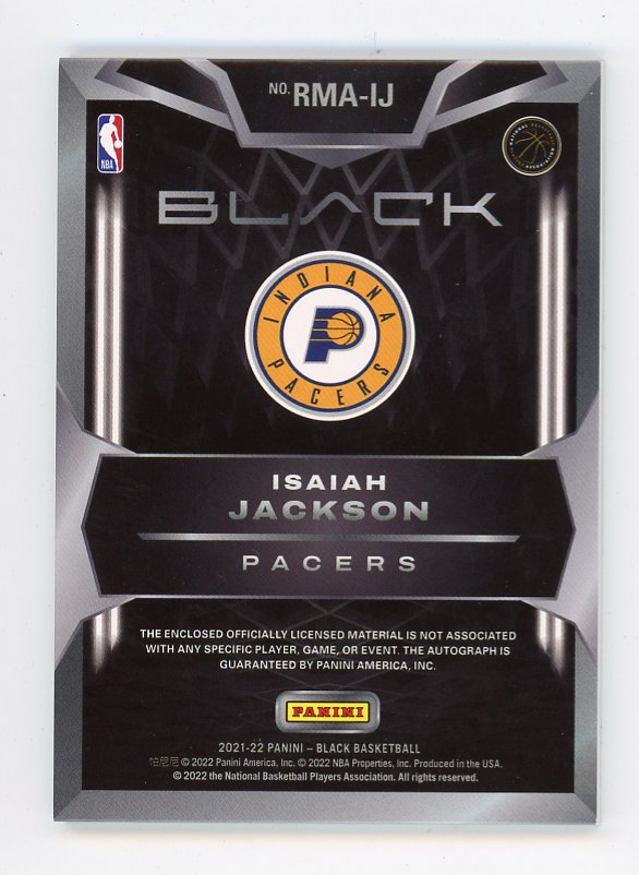 2021-2022 Isaiah Jackson Rookie Patch Auto #D /10 Panini Black Indiana Pacers # RMA-IJ