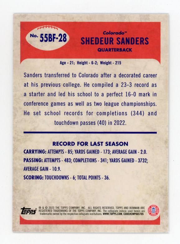 2023 Shedeur Sanders Retro Refractor Bowman Chrome Colorado # 55BF-28