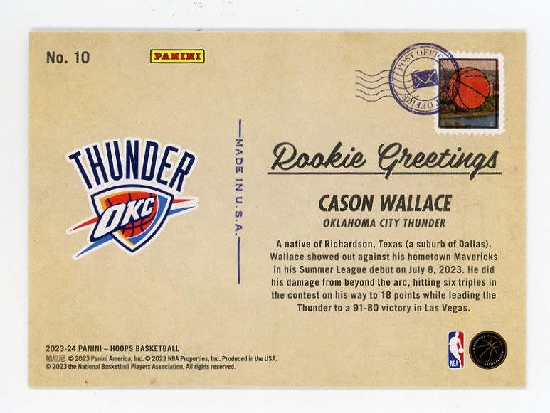 2023-2024 Cason Wallace Greetings From NBA Hoops Oklahoma City Thunder # 10