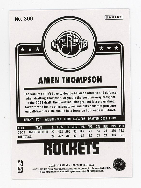 2023-2024 Amen Thompson Rookie NBA Hoops Houston Rockets # 300