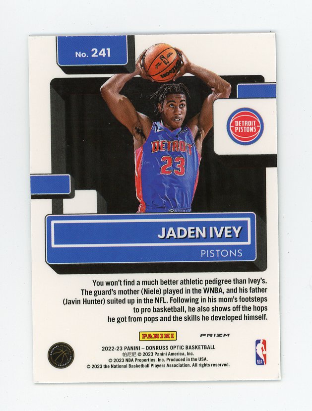 2022-2023 Jaden Ivey Rated Rookie Mojo Donruss Optic Detroit Pistons # 241